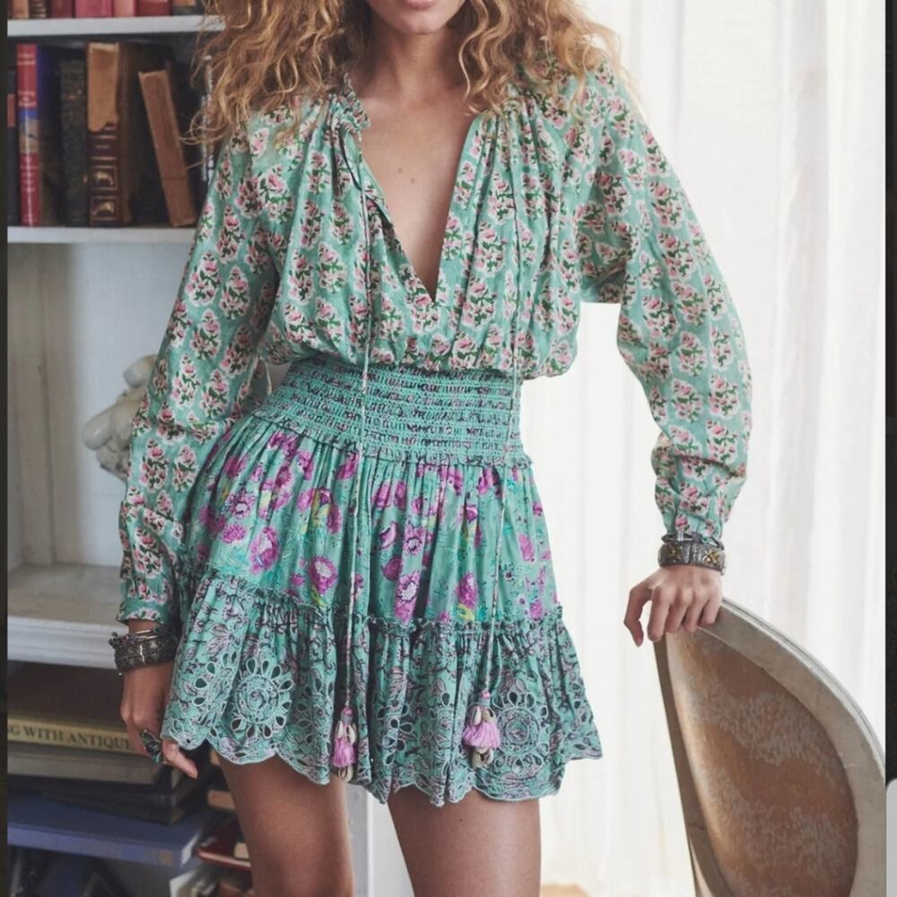 NWT Hemant & Nandita Hera Mini Dress in Mint Macaron